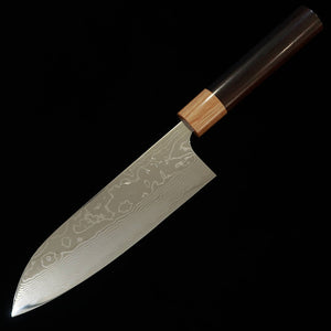 YUTA KATAYAMA, Santoku, VG10, Damas, Finition Polie, Manche Châtaignier Shitan (170mm)