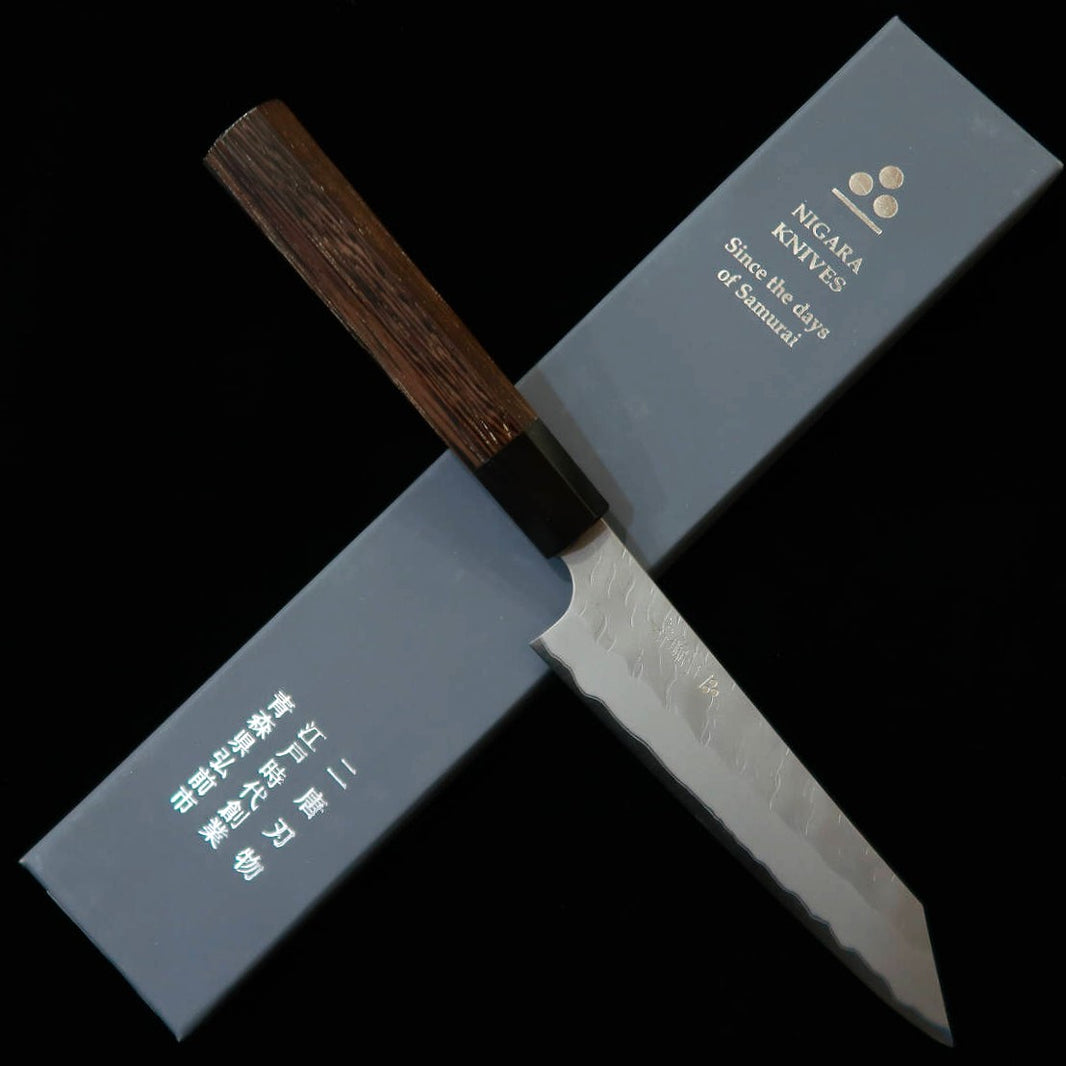 NIGARA forja Nitakami Petty kiritsuke Aogami Super martillado, mango octogonal de wengué (150 mm)