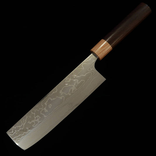 Yuta Katayama VG10 Damasco acabado pulido Nakiri mango de palo de rosa tipo castaña (170 mm)