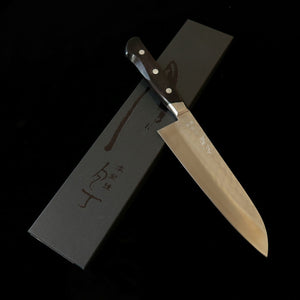 MINAMOTO Kotetsu Santoku, Yasuki Aogami No.2, Nashiji Finish with Black Pakkawood Handle (180mm)