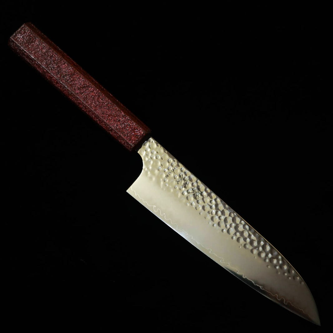 Sekikanetsugu SEIKIKANETSUGU Shiun SHIUN Santoku VG10 martillado Monaka mango octogonal de roble lacado en rojo (170 mm)