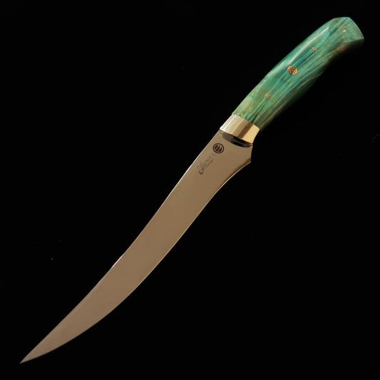 Asurah Knives × 三浦 MIURA SUS420J2  鏡面仕上げ カスタムハンドル グリーン フィレナイフ (160mm)