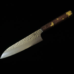 Sekikanetsugu SEKIKANETSUGU Shiun SHIUN santoku VG10, acabado martillado, incrustaciones de pan de oro sobre cobre, mango octogonal de roble lacado (170 mm)