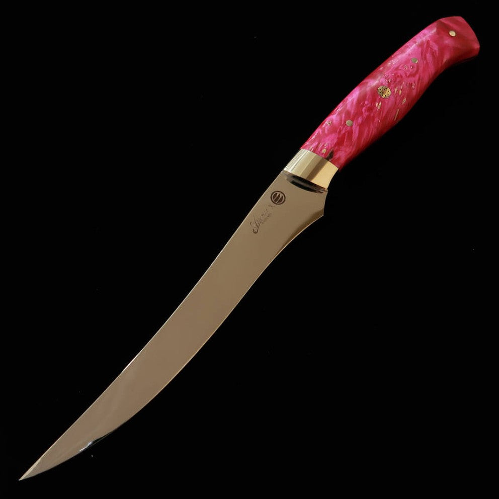 Asurah Knives × 三浦 MIURA SUS420J2  鏡面仕上げ カスタムハンドル ピンク フィレナイフ (160mm)