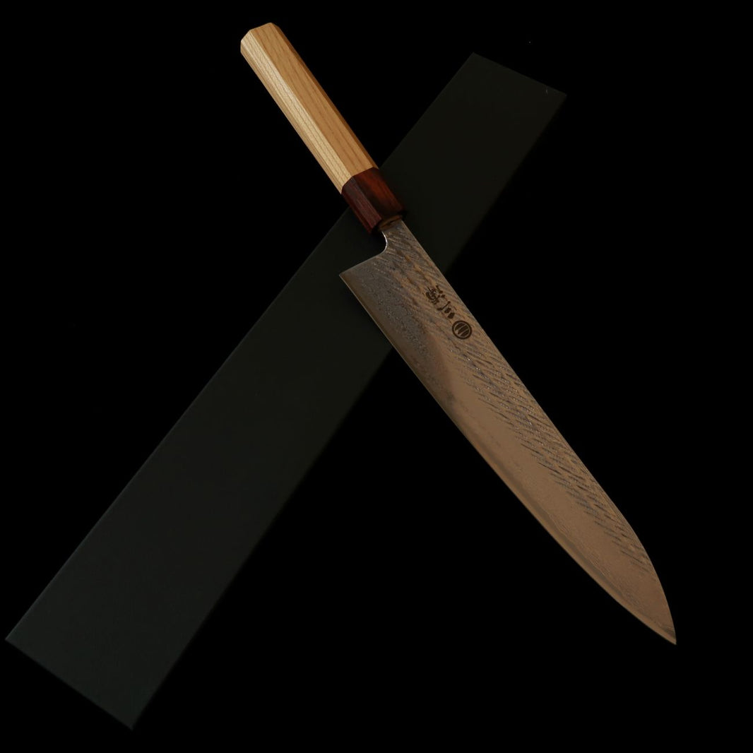 Miura MIURA gyuto aço Gin-3, Damasco com padrão de corda, cabo octogonal em olmo-japonês (keyaki) (240 mm)