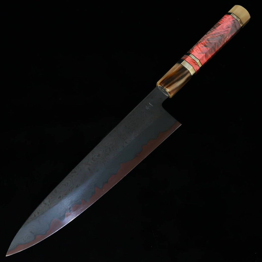 景清 KAGEKIYO 青紙一号 黒染めダマスカス カスタムハンドル 牛刀 (240mm)