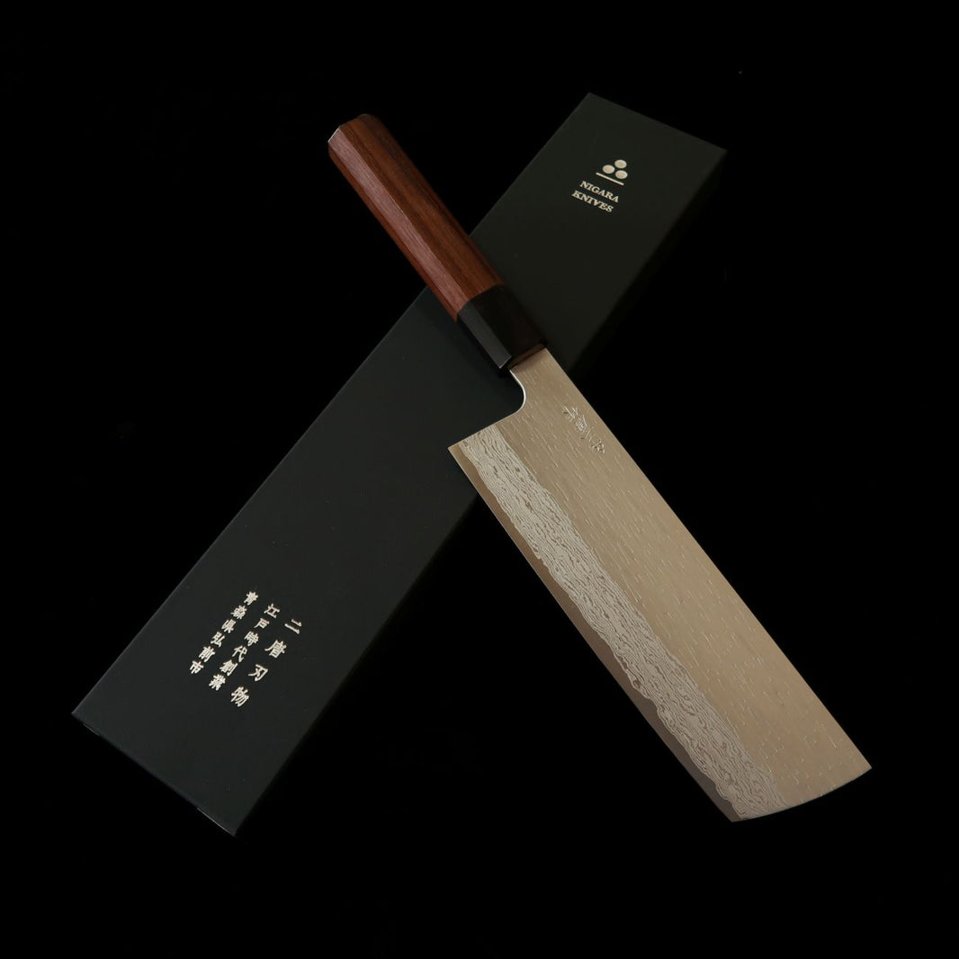 NIGARA Nakiri VG XEOS Hammered Damascus with Ebony Handle (180mm)