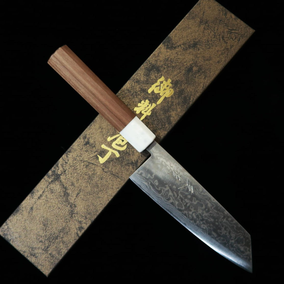 MIURA Blue Steel No. 2 Bunka with Nickel Damascus and Walnut Handle (165mm)