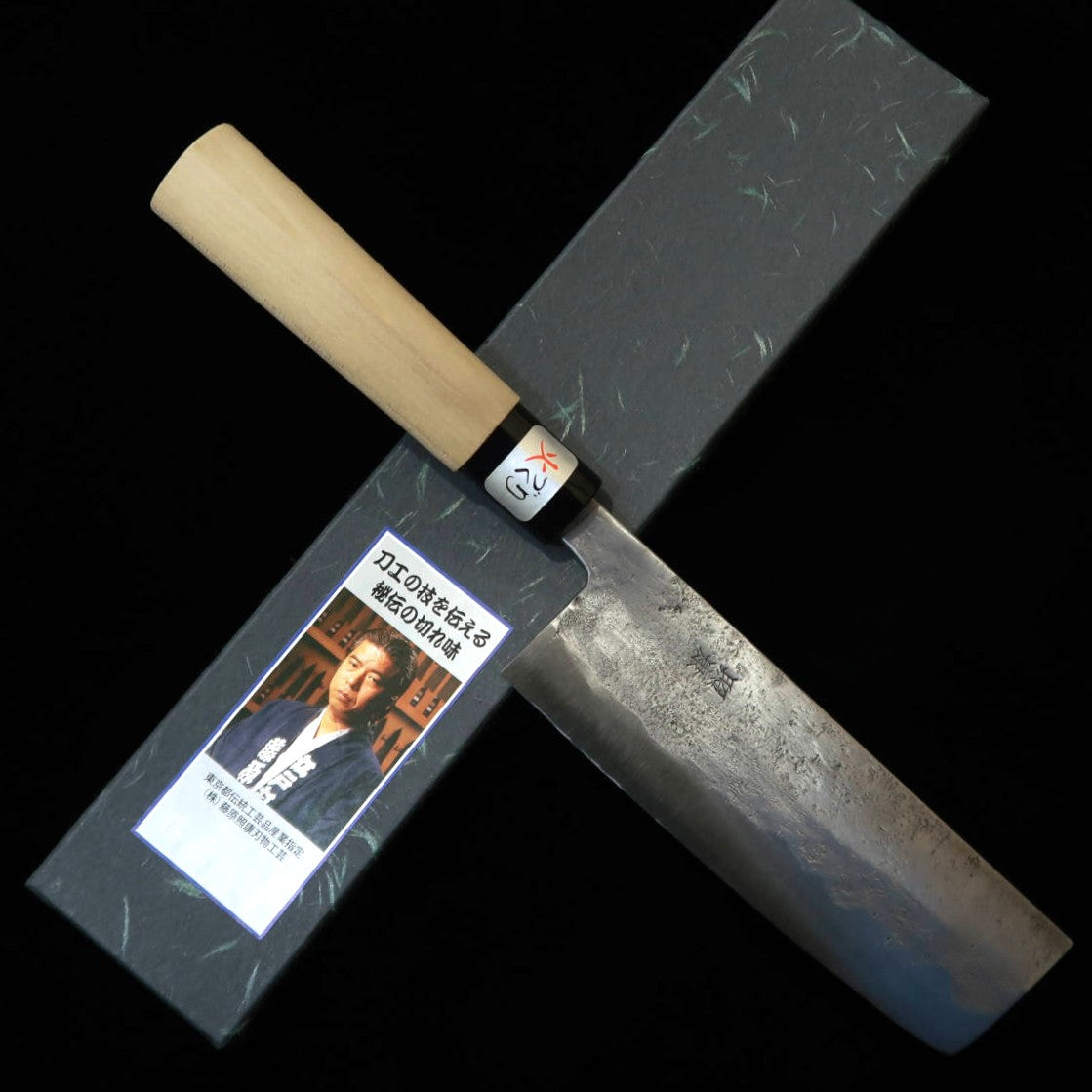 藤原照康FUJIWARA TERUYASU 菜切   梨地 朴栗型柄（165mm）