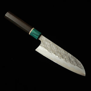 STYLE-K Kurosaki Makoto’s Samidorizuki, SGSTRIX Hammered Santoku with Ebony Octagonal Handle (165mm)