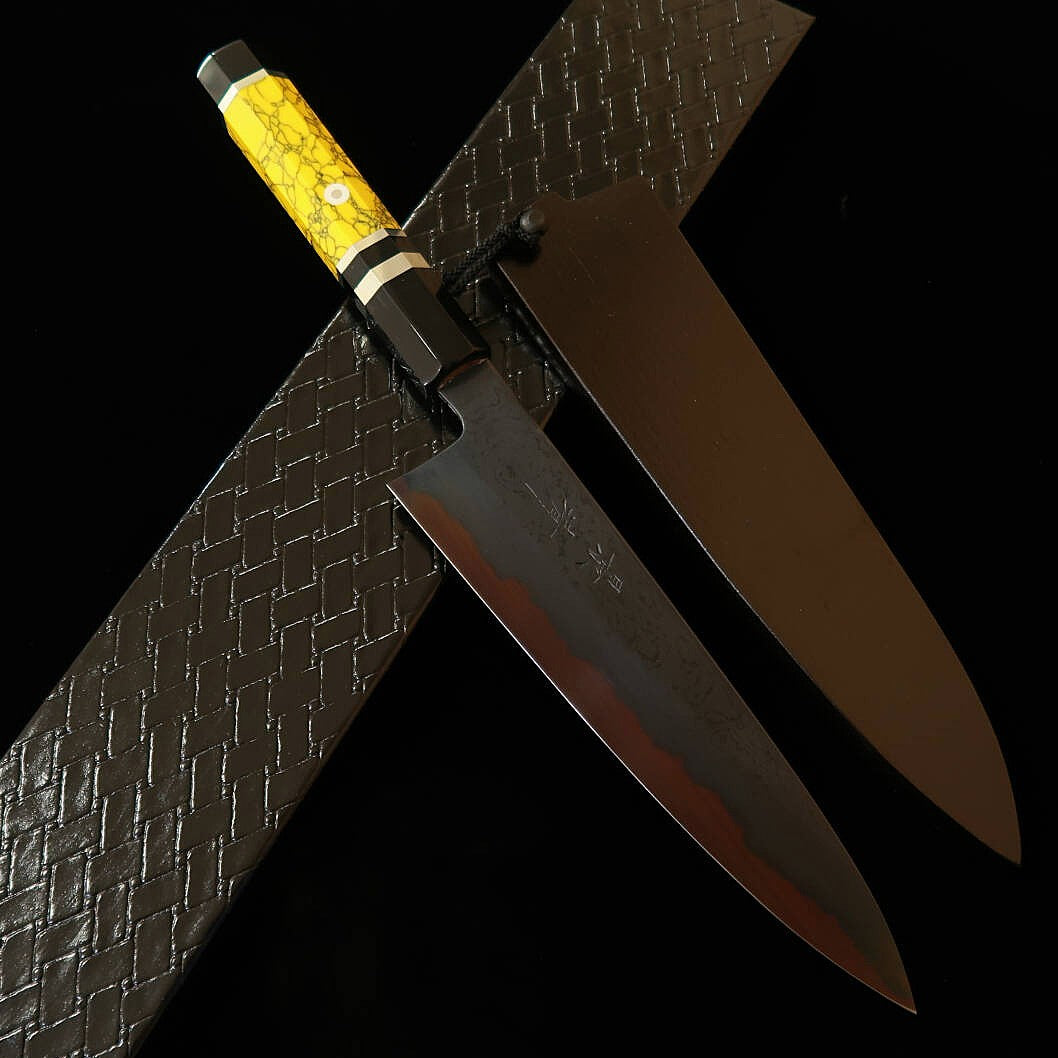 景清 KAGEKIYO 青紙一号 黒染めダマスカス カスタムハンドル 牛刀 (210mm)