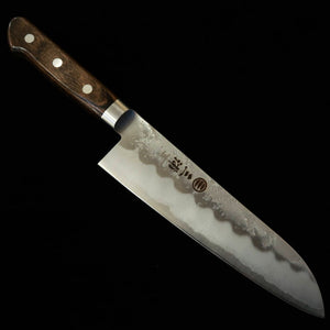 Miura MIURA Santoku Knife, Silver Paper No. 3, with Tsuba (handguard), Brown Plywood Handle (180mm)