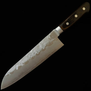 Miura MIURA Santoku Knife, Silver Paper No. 3, with Tsuba (handguard), Brown Plywood Handle (180mm)