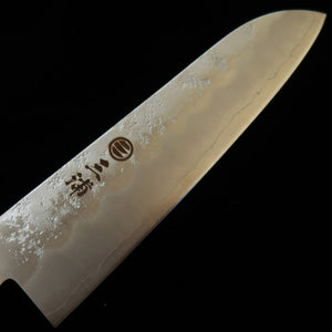 Miura MIURA Santoku Knife, Silver Paper No. 3, with Tsuba (handguard), Brown Plywood Handle (180mm)
