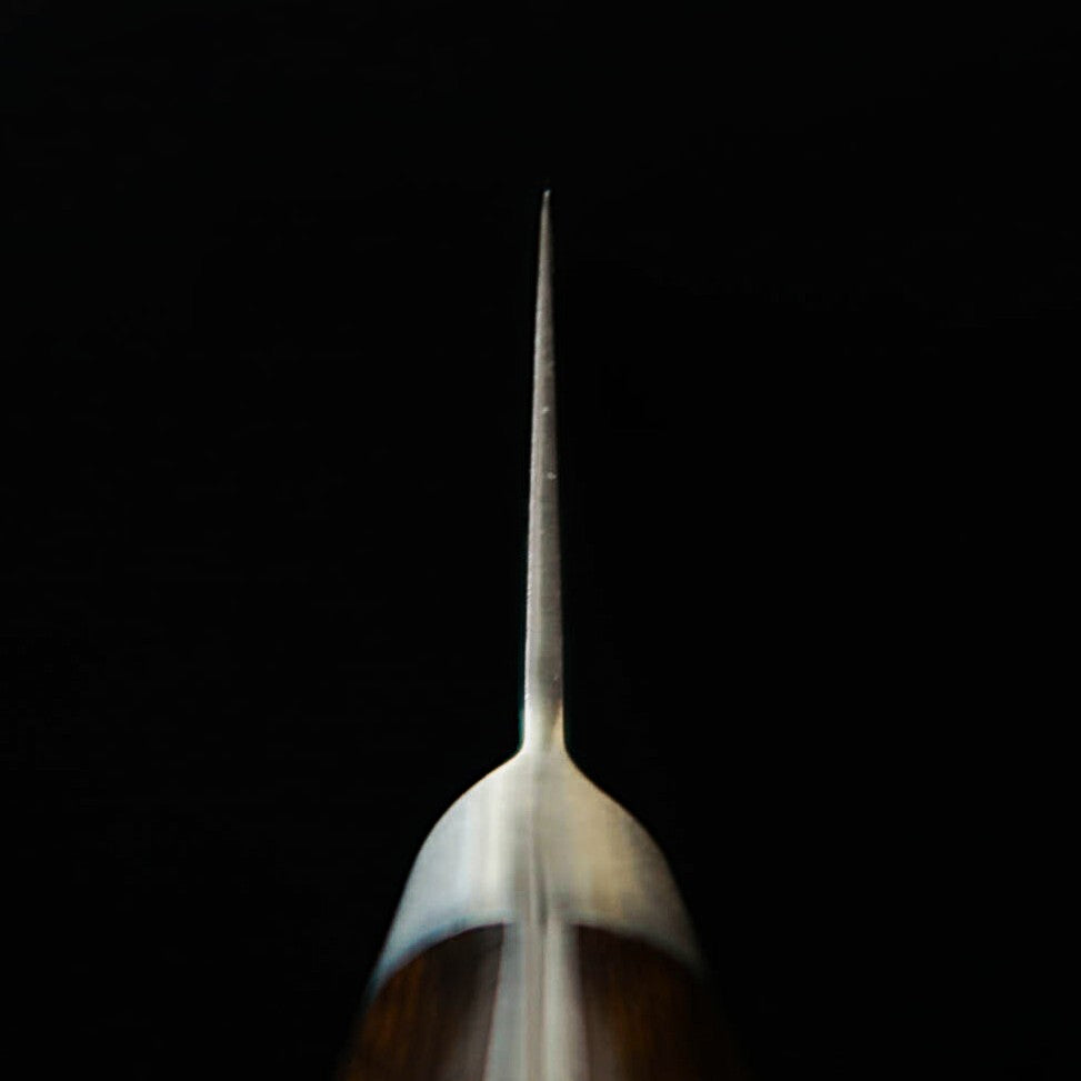 Miura MIURA Santoku Knife, Silver Paper No. 3, with Tsuba (handguard), Brown Plywood Handle (180mm)