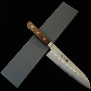 Miura MIURA Santoku Knife, Silver Paper No. 3, with Tsuba (handguard), Brown Plywood Handle (180mm)