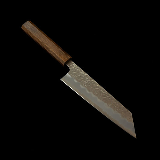 Couteau Bunka HADO Ouryu - Acier Shirogami n°1 (Acier Carbone), Finition martelée, Revêtement Inox - Manche en chêne brûlé (170 mm)