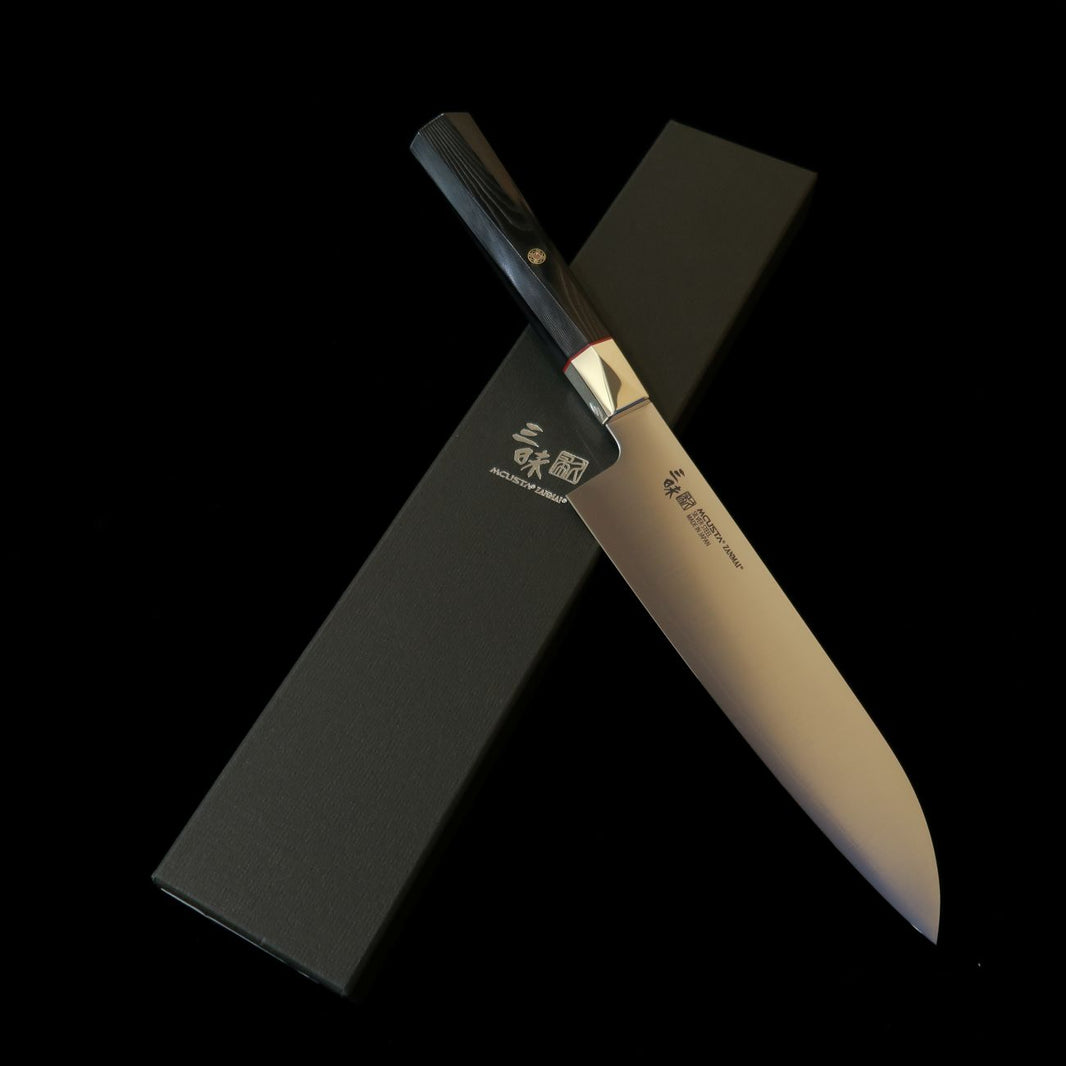 MCUSTA ZANMAI Supreme 3 Twisted Santoku, Ginsan No. 3 Steel - Twisted Black Micarta Handle (180mm)