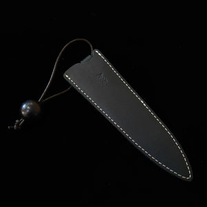 ANNE – Étui de couteau pour petty 120 mm, bleu marine avec perles en bois noirci