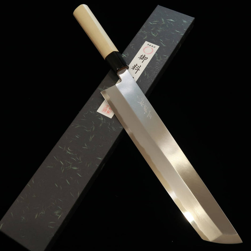 MIURA Couteau à couper le hamo Acier Shirogami No.2 Manche rond en corne de buffle (330 mm)
