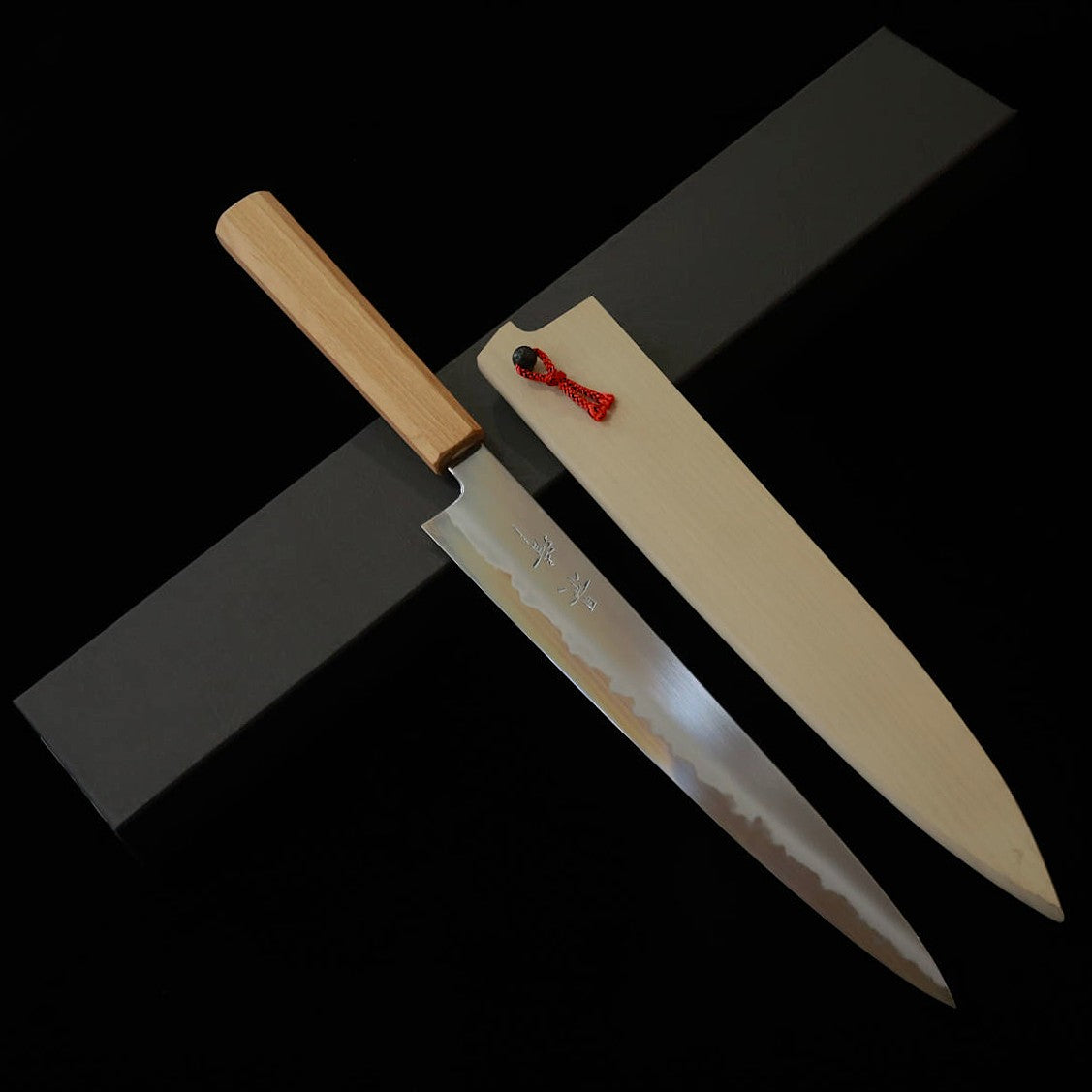 KAGEKIYO Gokujo - Couteau Sujihiki Japonais 240mm, Acier Shirogami No.2 (Acier Blanc #2), Manche octogonal en bois de cerisier.