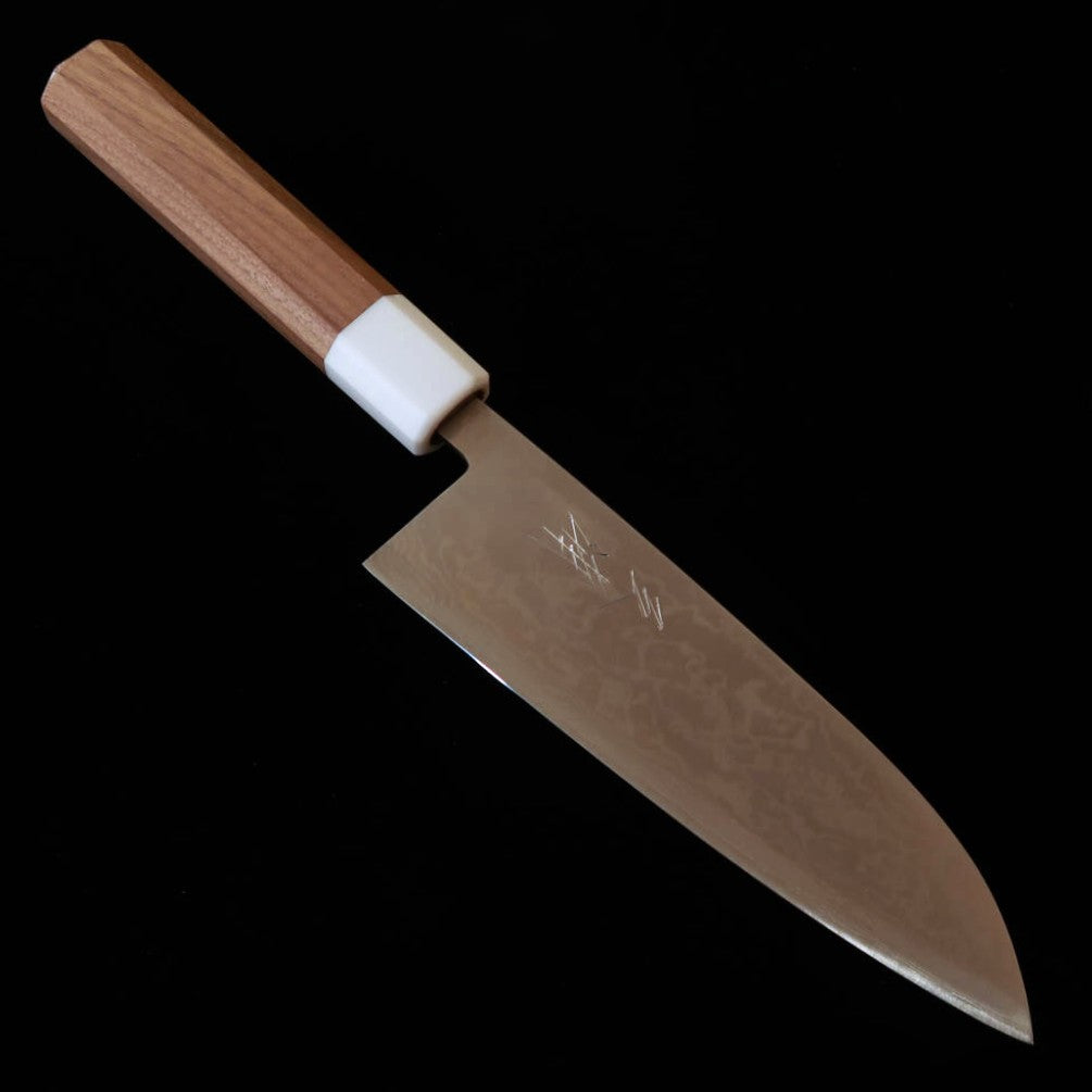MIURA santoku, aço Aogami nº 2, sanduíche inox, Damasco de níquel, cabo em nogueira (165 mm)
