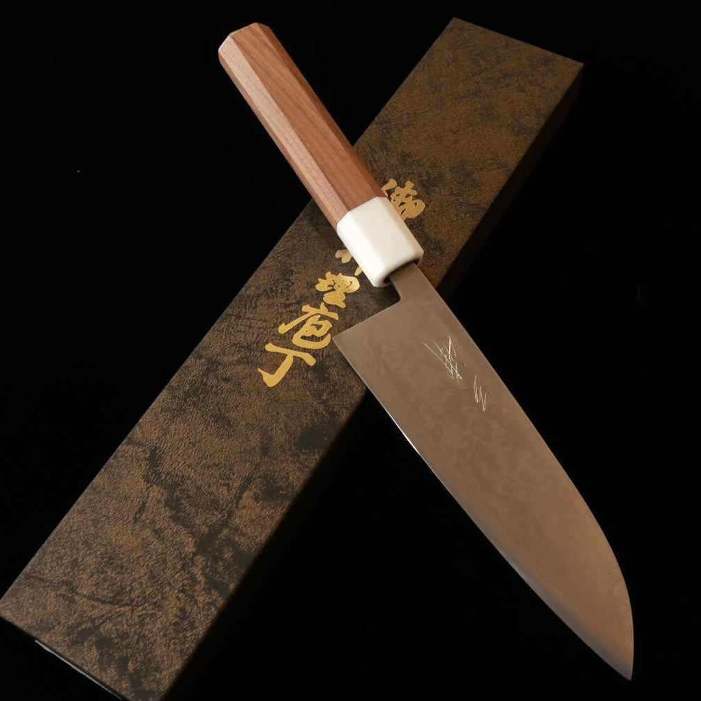 MIURA santoku, aço Aogami nº 2, sanduíche inox, Damasco de níquel, cabo em nogueira (165 mm)