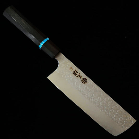 Miura MIURA Nakiri SG2 Hammered Finish Ebony Turquoise Octagonal Handle (160mm)