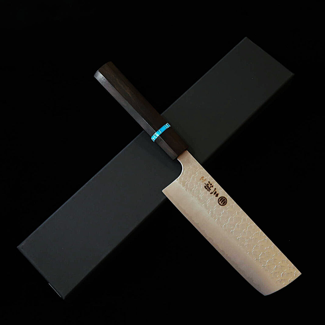 MIURA Nakiri SG2 tsuchime cabo octogonal de ébano com turquesa (160 mm)