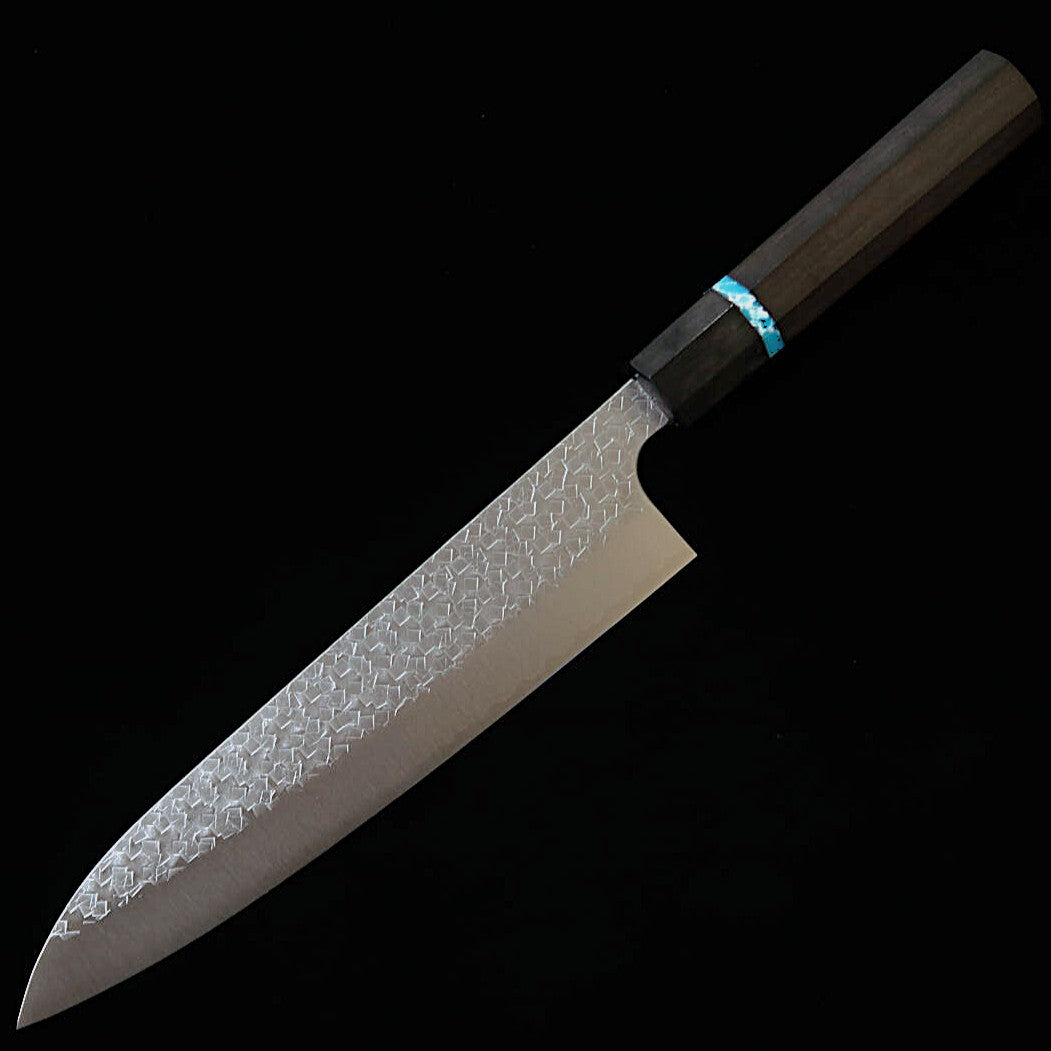 三浦MIURA 牛刀 SG2 鎚目 黒檀ターコイズ八角柄（210mm） – 三浦刃物店