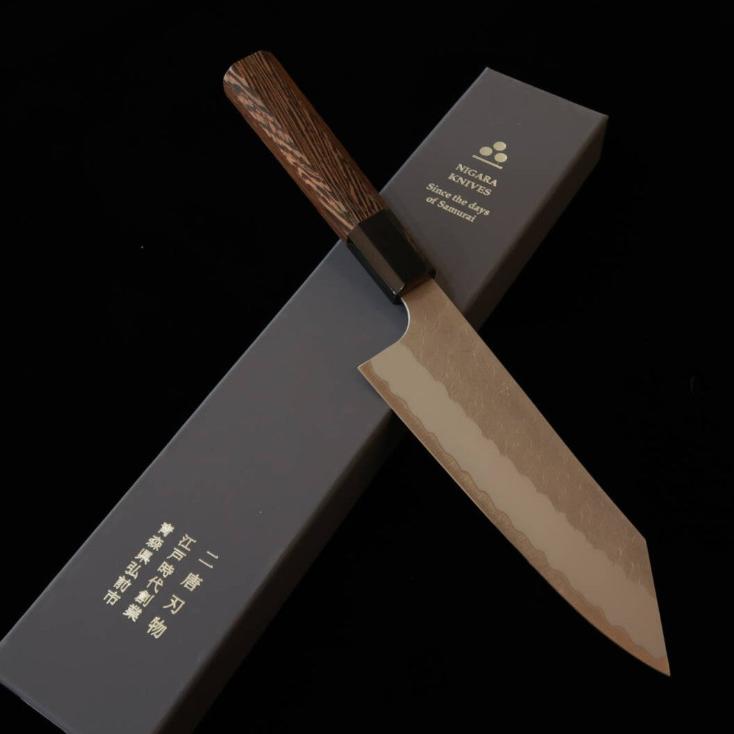 NIGARA Bunka, Aogami Super, Tsuchime Finish with Wenge Octagonal Handle (180mm)