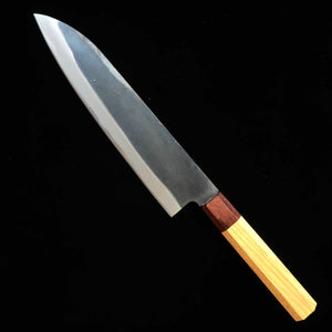 MIURA Gyuto Aogami nº1, san-mai inoxidable, acabado negro forjado, mango octogonal de olmo japonés (210 mm)