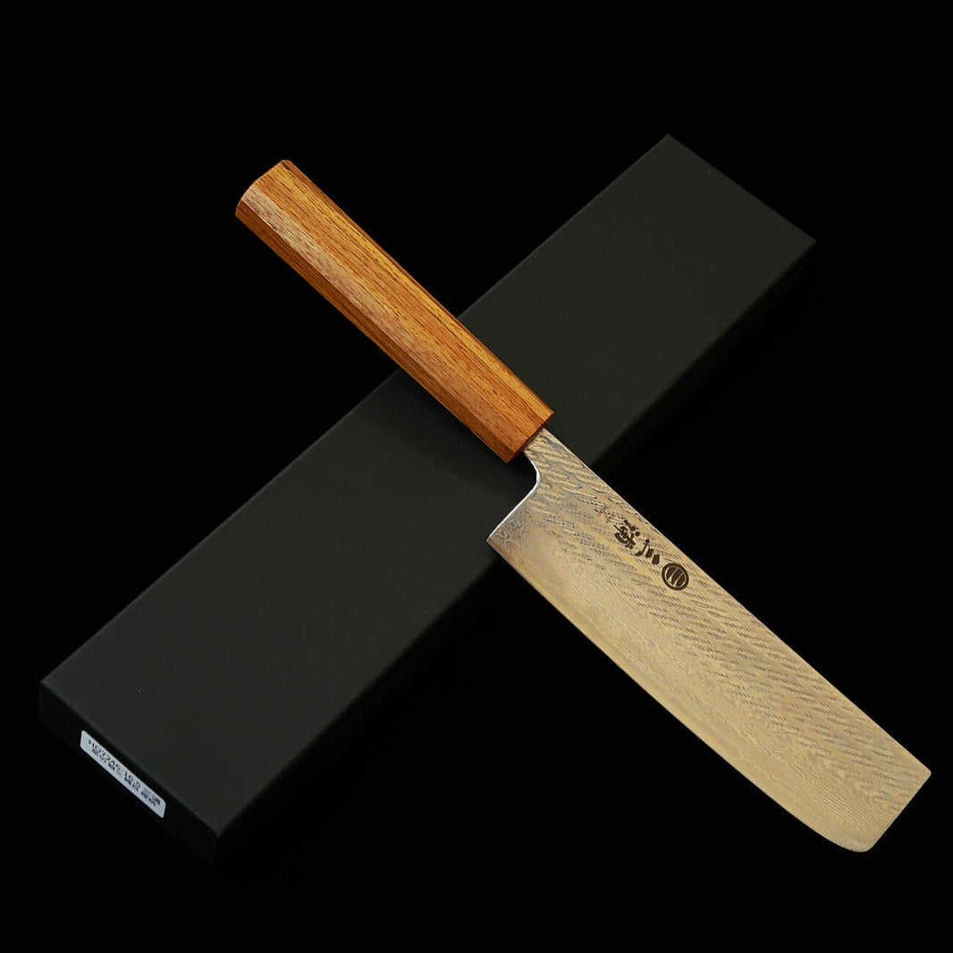 Miura MIURA Nakiri Gin-san nº3, padrão de corda, damasco, cabo octogonal em carvalho transparente (165 mm)