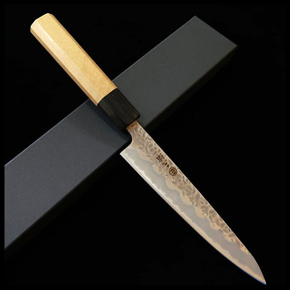 Miura MIURA petty Shirogami #1, acabamento fosco, martelada, cabo octogonal em magnólia com ferrule de chifre de búfalo (135 mm)