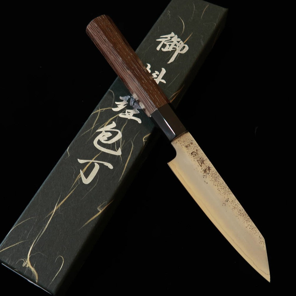 HATSUKOKORO Ginrei Kiritsuke Petty, Ginsan no. 3, Nashiji Finish with Wenge Handle (125mm)