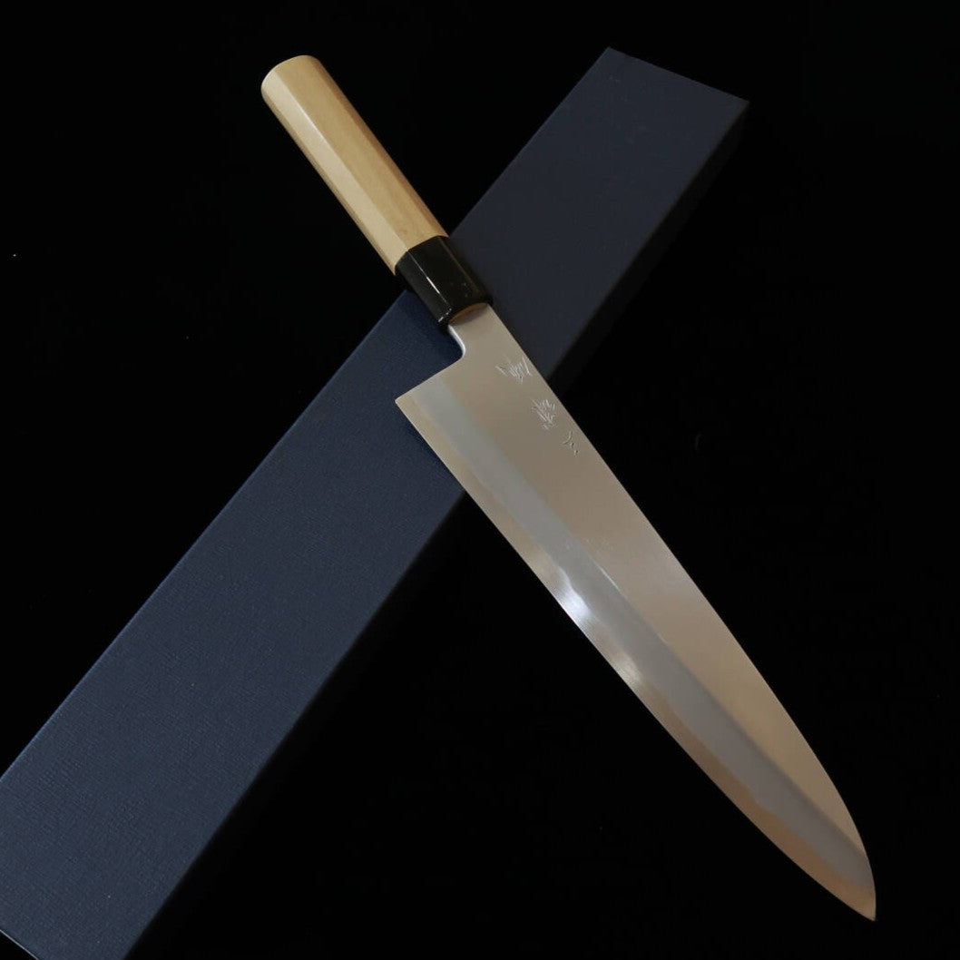 Miura Haï Miura Obidama gyuto à simple biseau acier blanc n°2 poli intégral manche octogonal en magnolia (210/240 mm)