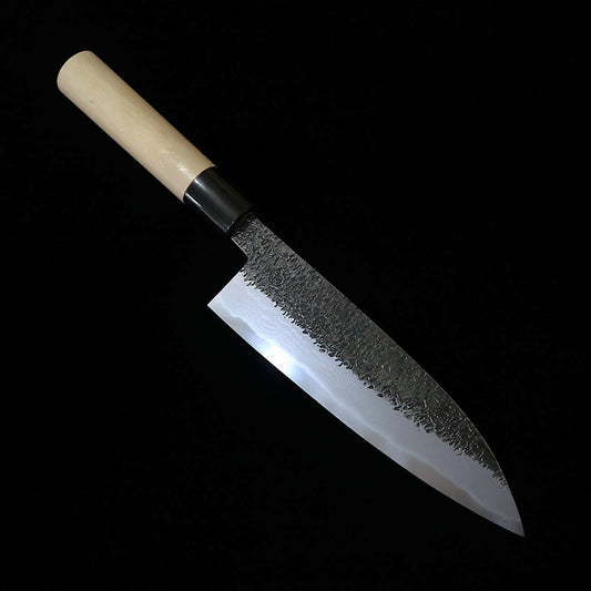 Gyuto MIYAZAKI KAJIYA Tsubaki, Aogami no.2, acabado martillado, mango octagonal de madera de castaño (200mm)