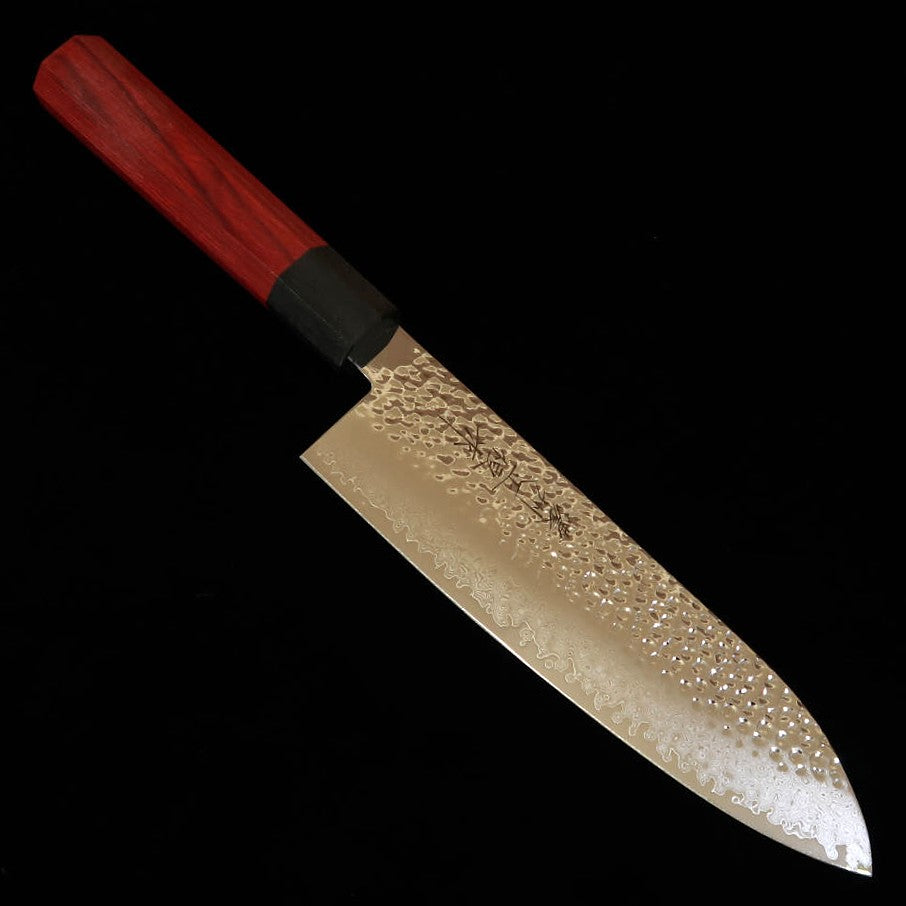 V.ROAD  濃州正恒作 Nosyu Masamune 三徳 VG10 鎚目 33層ダマスカス 積層強化柄 赤×黒（180mm）