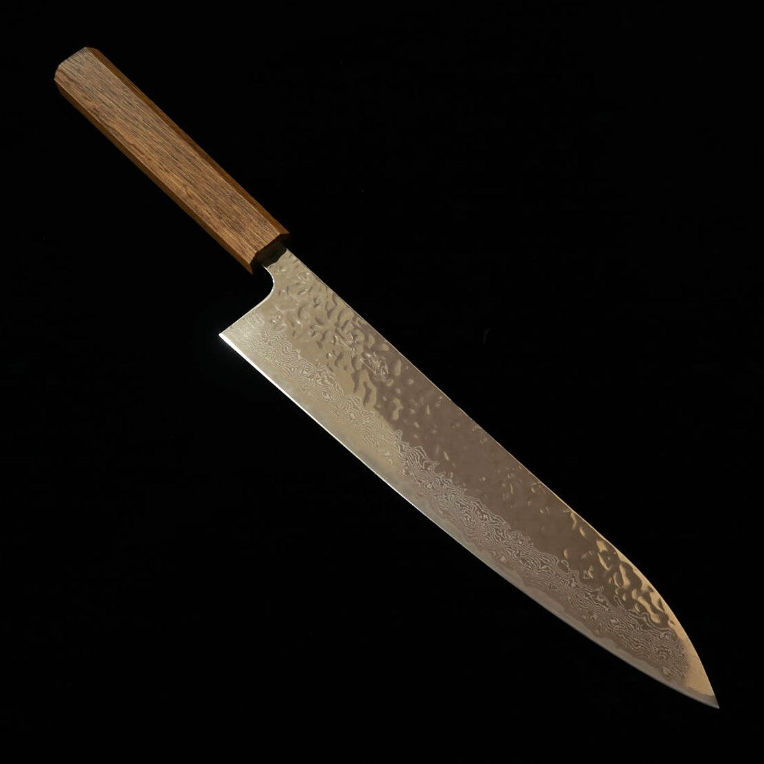 刃道 HADO 翁流 AUS-10 槌目 鏡面 ダマスカス 黒樫柄 牛刀 (240mm)