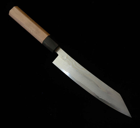 Kiritsuke Petty MIYAZAKI KAJIYA Tsubaki, Ginsan, damasco acabado martillado, mango octagonal de nogal (170mm)