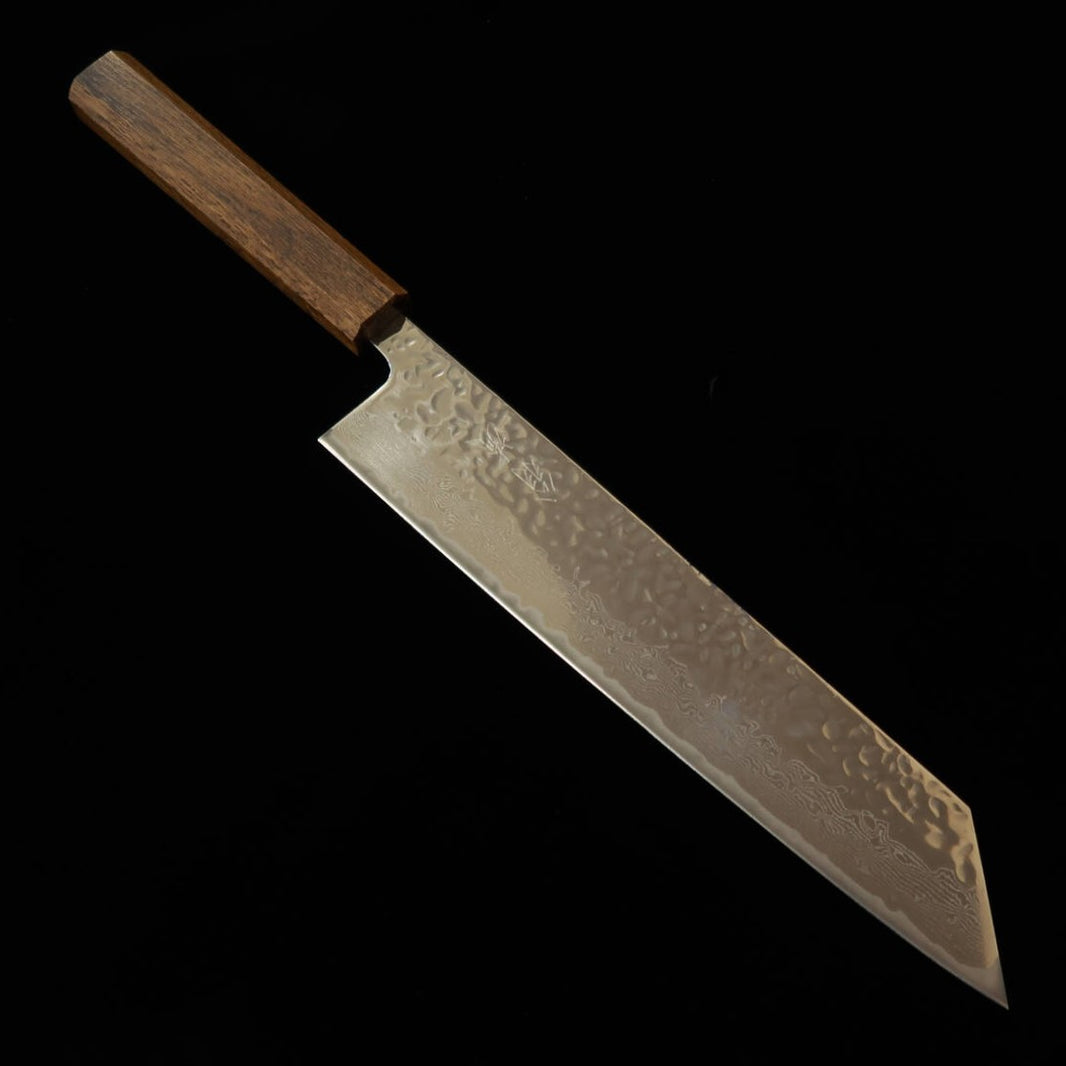 翁流 AUS-10 鎚目 鏡面 ダマスカス 黒樫柄 切付牛刀 (240mm)