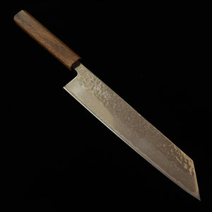 翁流 AUS-10 鎚目 鏡面 ダマスカス 黒樫柄 切付牛刀 (240mm)