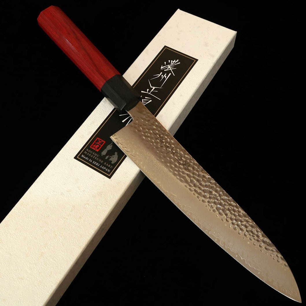 V.ROAD  濃州正恒作 Nosyu Masamune 牛刀 VG10 鎚目 33層ダマスカス 積層強化柄 赤×黒（210mm）