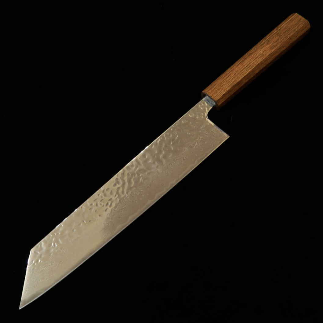 HADO Hado Okina-ryu AUS-10 martelé, miroir, damas, manche en chêne noir, Gyuto kiritsuke (240 mm)