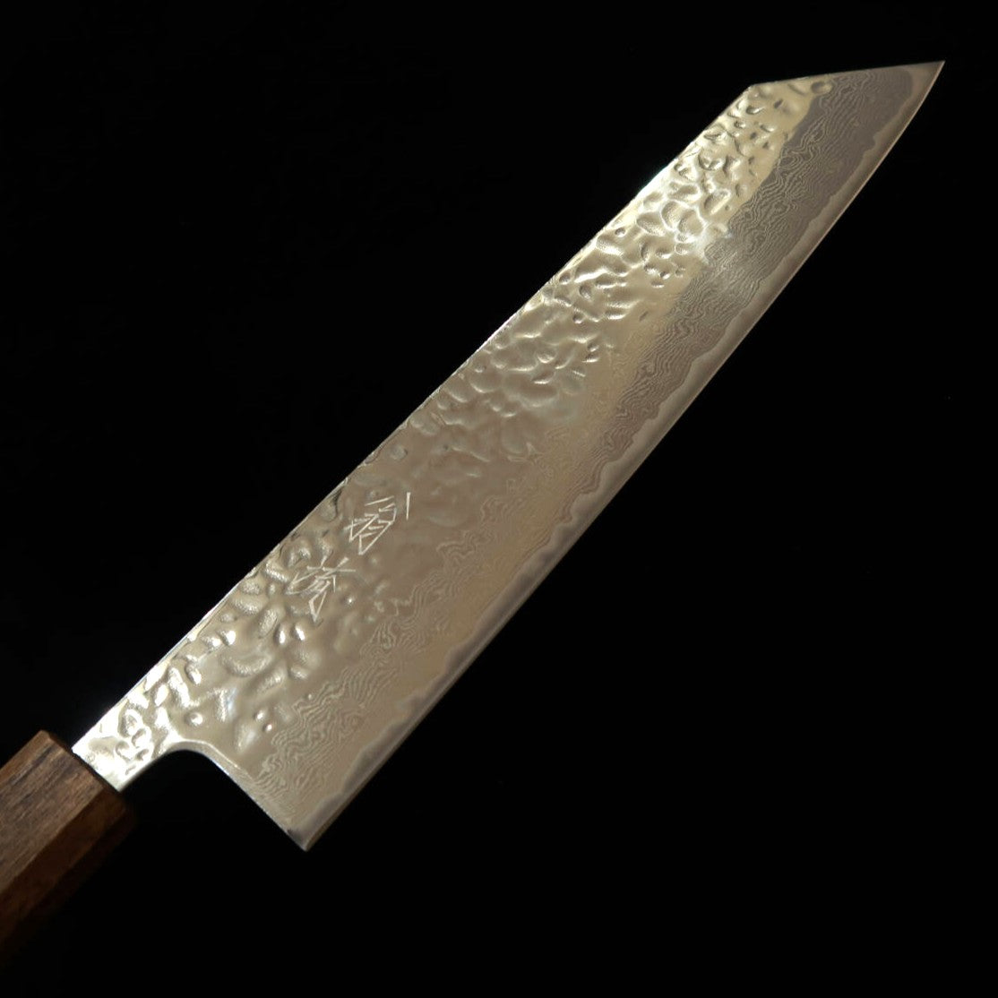 HADO Hado Okina-ryu AUS-10 martelé, miroir, damas, manche en chêne noir, Gyuto kiritsuke (240 mm)