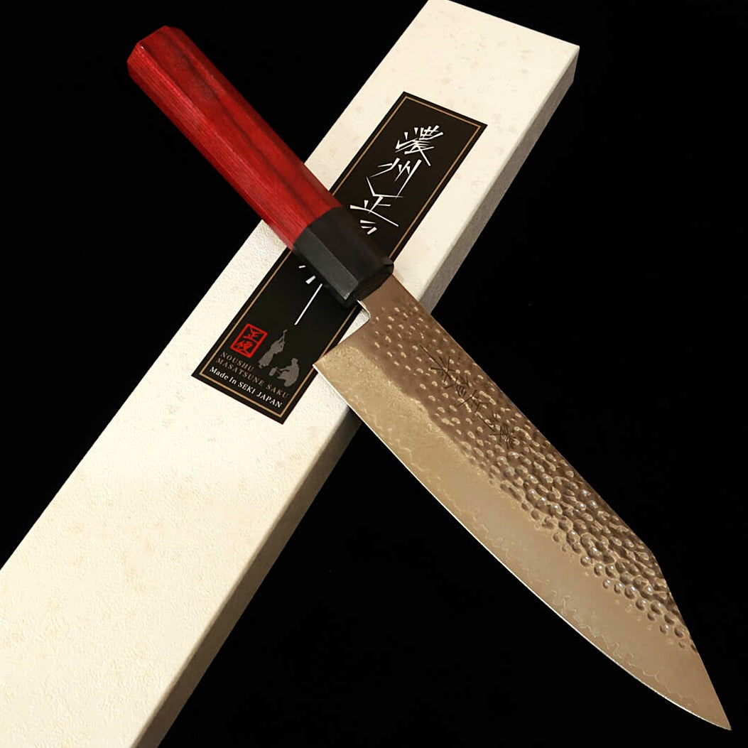 V.ROAD  濃州正恒作 Nosyu Masamune 切付 VG10 鎚目 33層ダマスカス 積層強化柄 赤×黒（180mm）