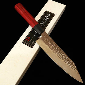 V.ROAD Nosyu Masamune Kiritsuke, VG10 Tsuchime 33-Layer Damascus, Laminated Reinforced Handle Red x Black (180mm)