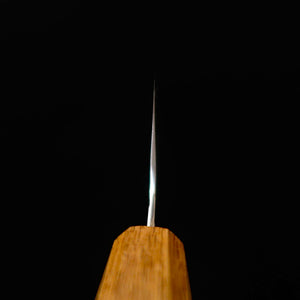 Miyazaki Kajiya ZA18 Hammered Damascus Subzero - Camellia - Kiritsuke Gyuto (Chef's Knife) - Burnt Lacquer Oak Handle (240mm)