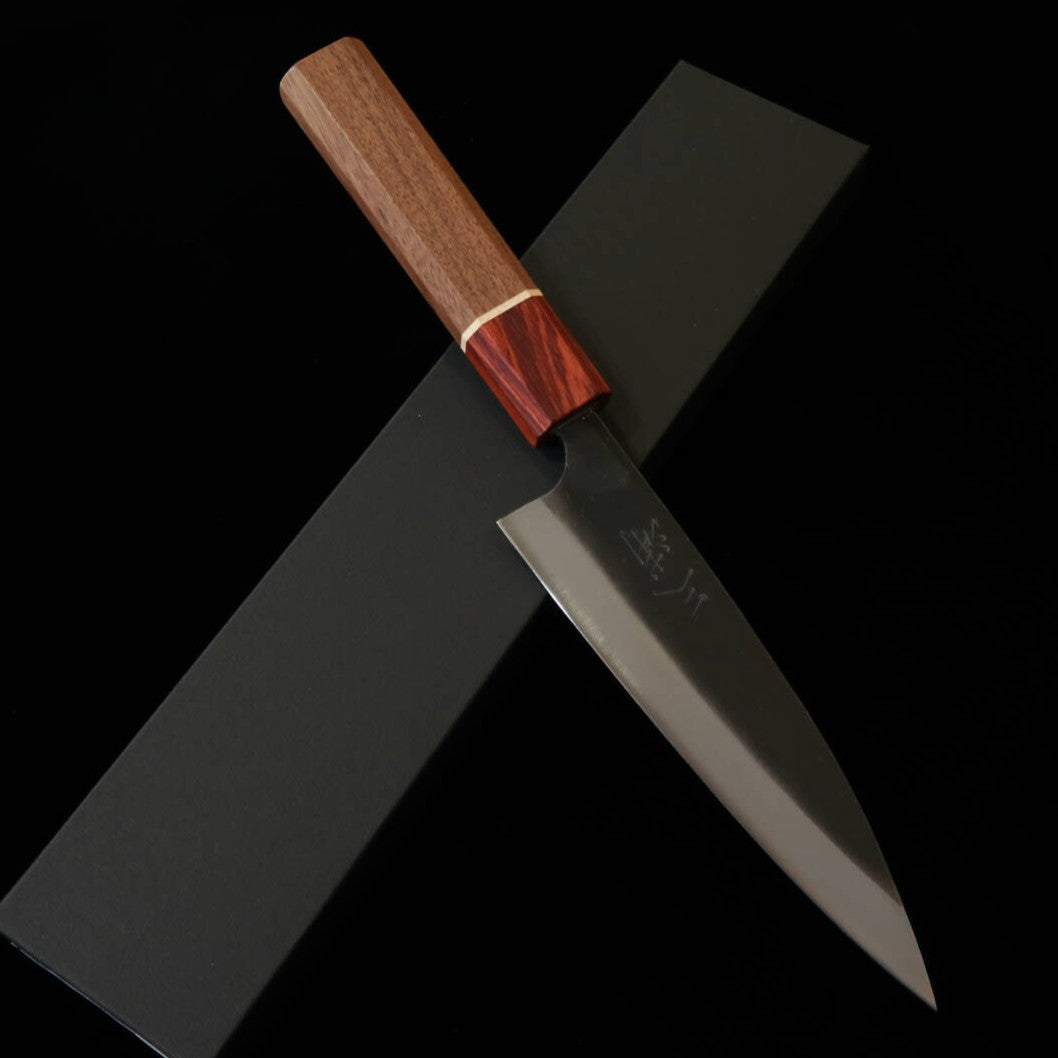 MIURA 三浦 cuchillo multiusos pequeño, acabado negro, doble bisel, Shirogami #2, mango octogonal RGW (140 mm)