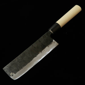 Miura MIURA Nakiri forjado Shirogami #2, acabado negro, mango de cuerno de búfalo rayado (170 mm)